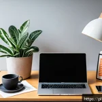 Home 22 통번역사 실무 경험 쌓기 - A modern home office setup for a professional translator specializing in Polish to English translati...