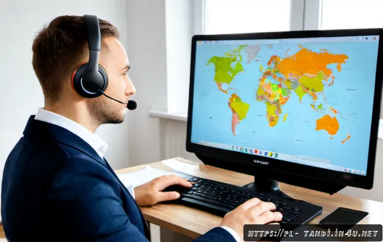 Home 17 통번역사 글로벌 시장 진출 방법 - Photorealistic Polish freelance interpreter in a bright Warsaw home office, confidently conducting a...